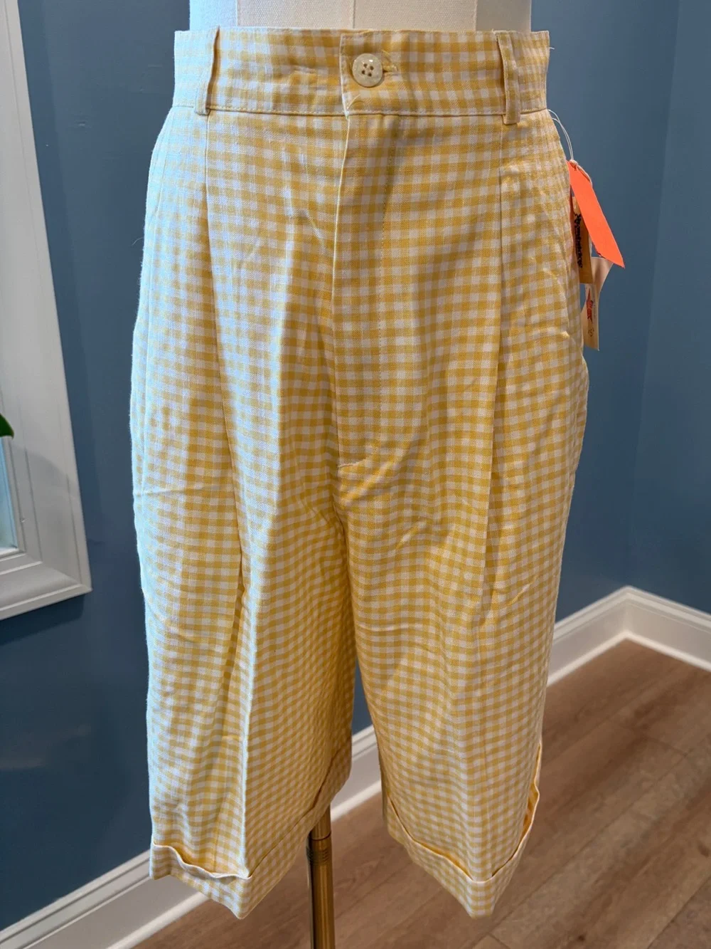 Carolyne Simpson Vintage Yellow Gingham Bermuda Shorts Size 8 NWT USA Made